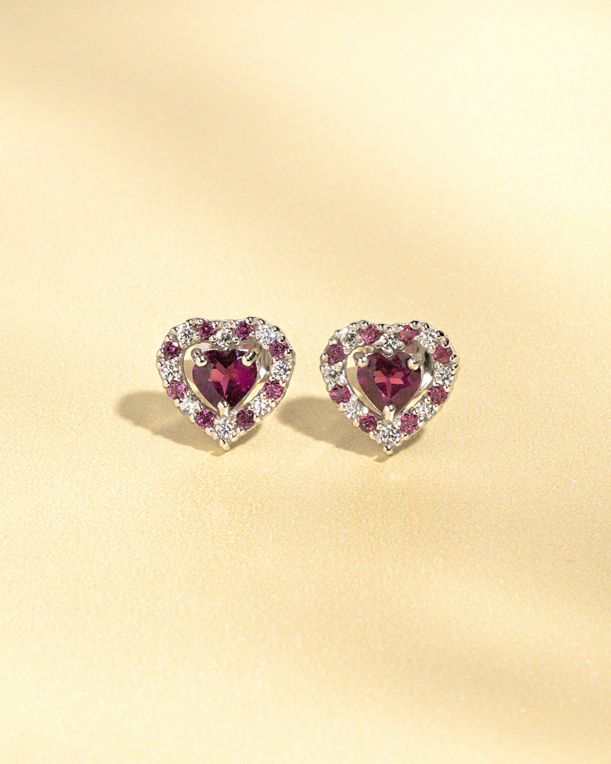 Red Heart Rhodolite Garnet Stud Earrings in Sterling Silver - SJR London Timepiece