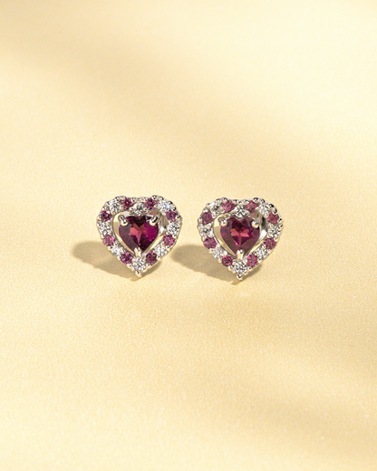 Red Heart Rhodolite Garnet Jewellery Set in Sterling Silver - SJR London Timepiece