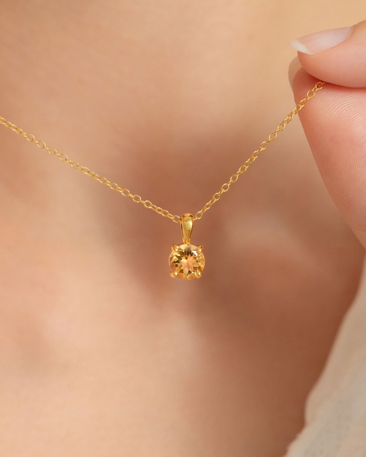 Citrine Solitaire Pendant Necklace in 18k Gold Vermeil - SJR London Timepiece