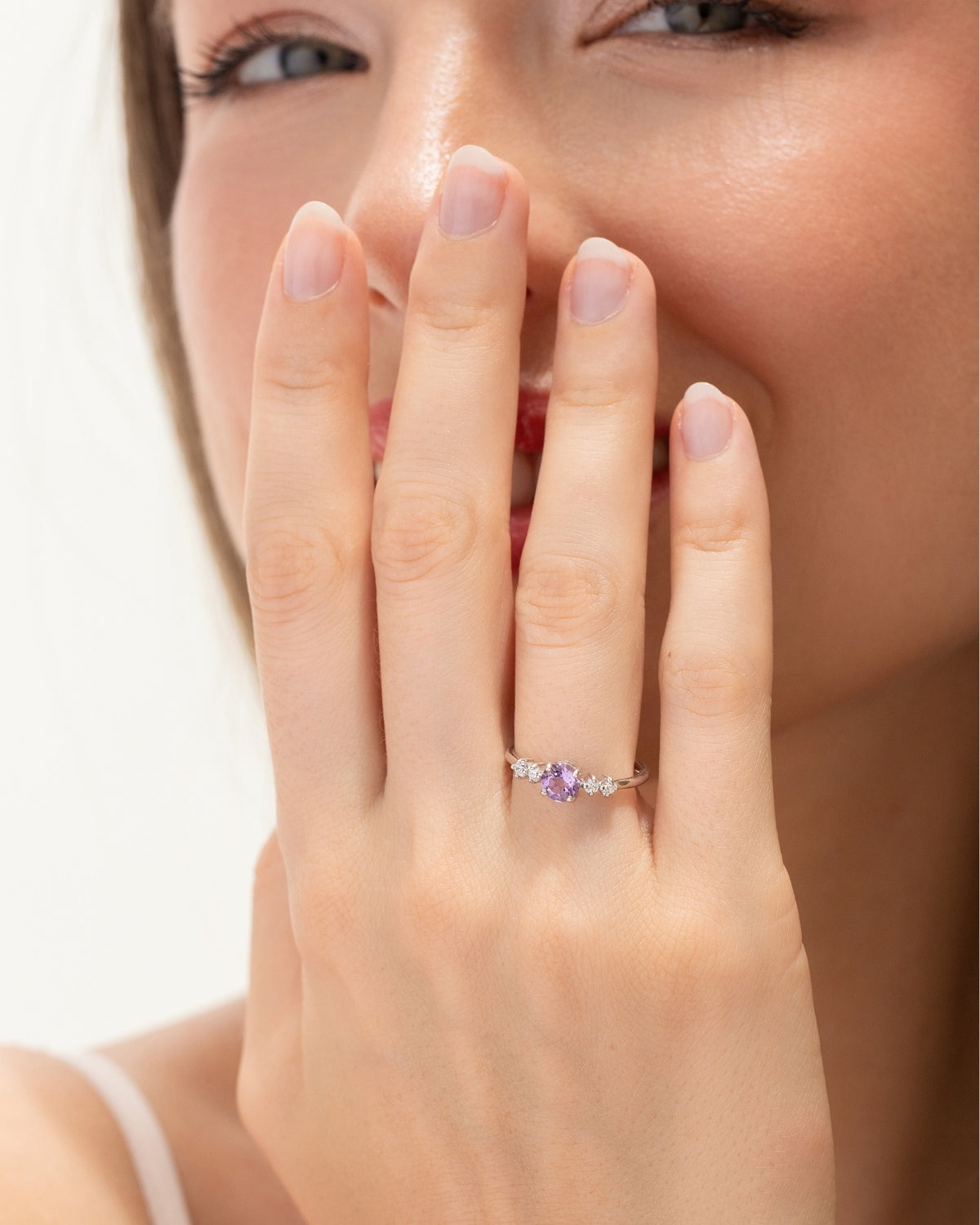 Lavender Amethyst Five Stone Ring in Sterling Silver - SJR London Timepiece