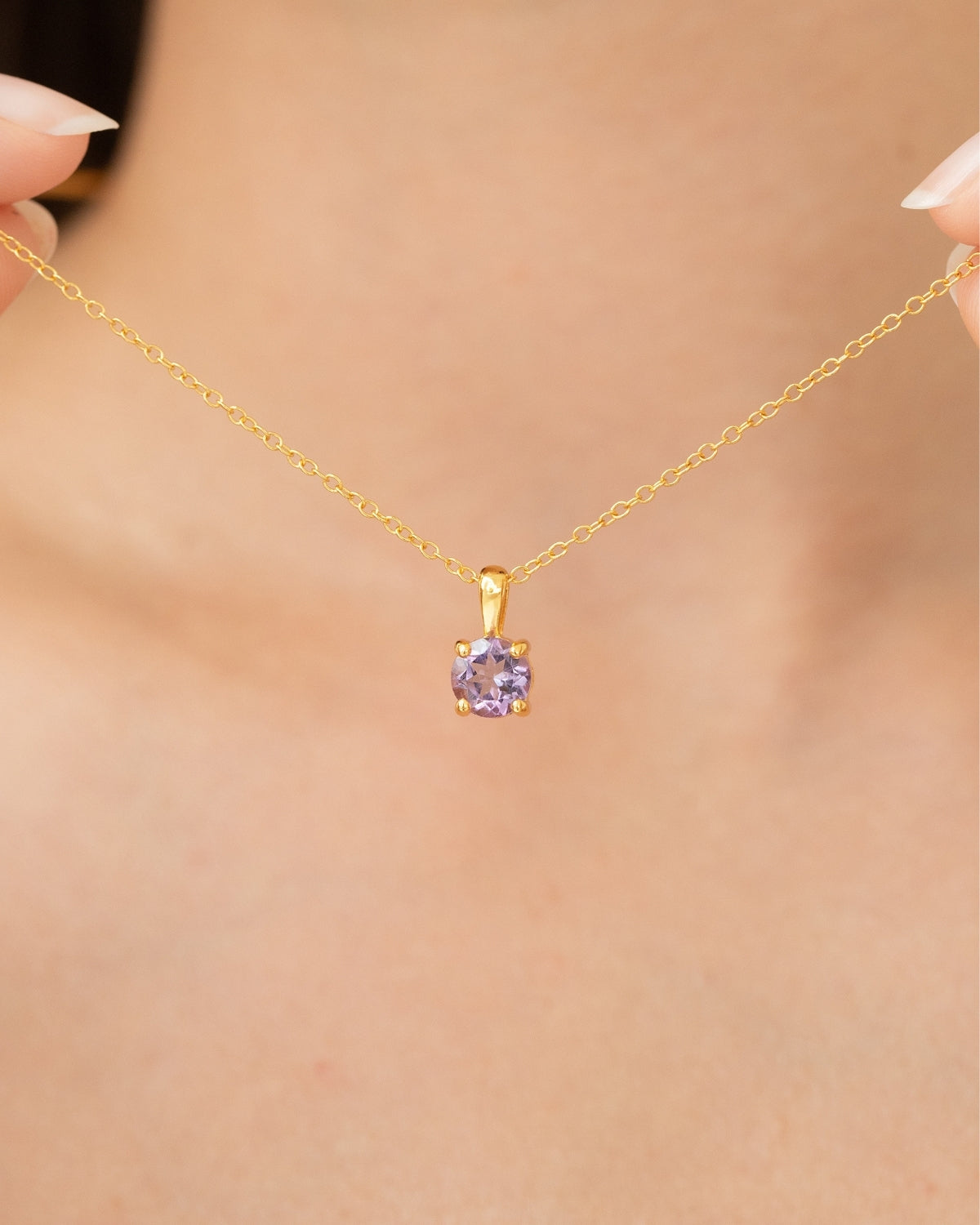 Lavender Amethyst Solitaire Pendant Necklace in 18k Gold Vermeil - SJR London Timepiece