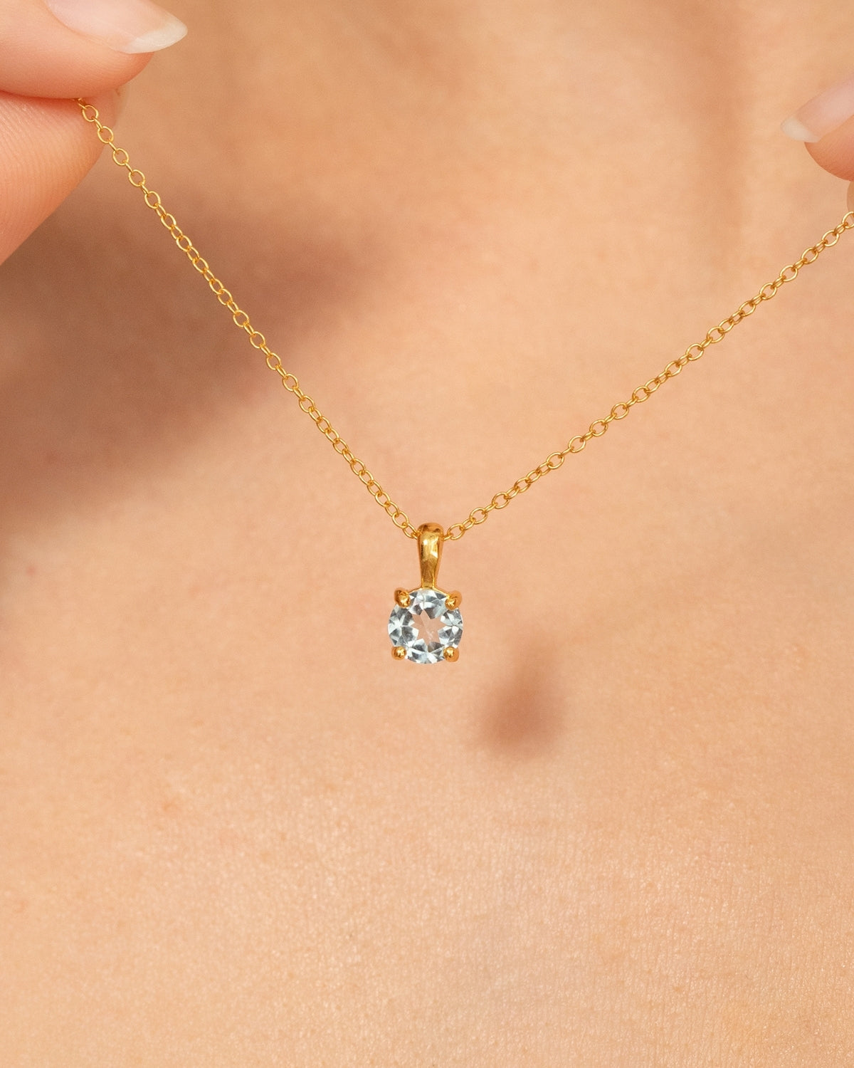 Sky Blue Topaz Solitaire Pendant Necklace in 18k Gold Vermeil - SJR London Timepiece