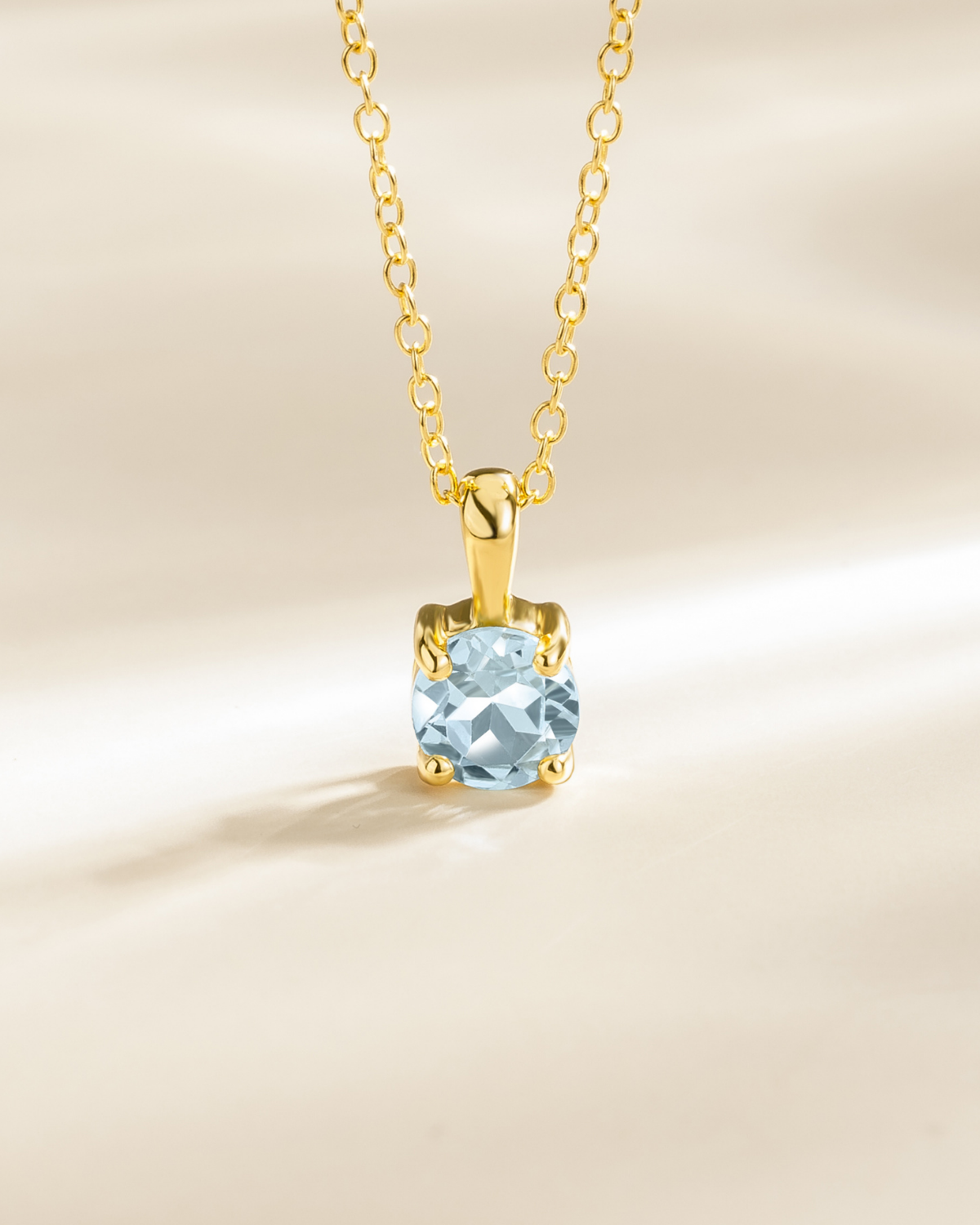 Sky Blue Topaz Solitaire Pendant Necklace in 18k Gold Vermeil - SJR London Timepiece