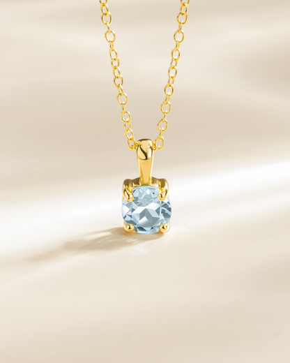 Sky Blue Topaz Solitaire Pendant Necklace in 18k Gold Vermeil - SJR London Timepiece