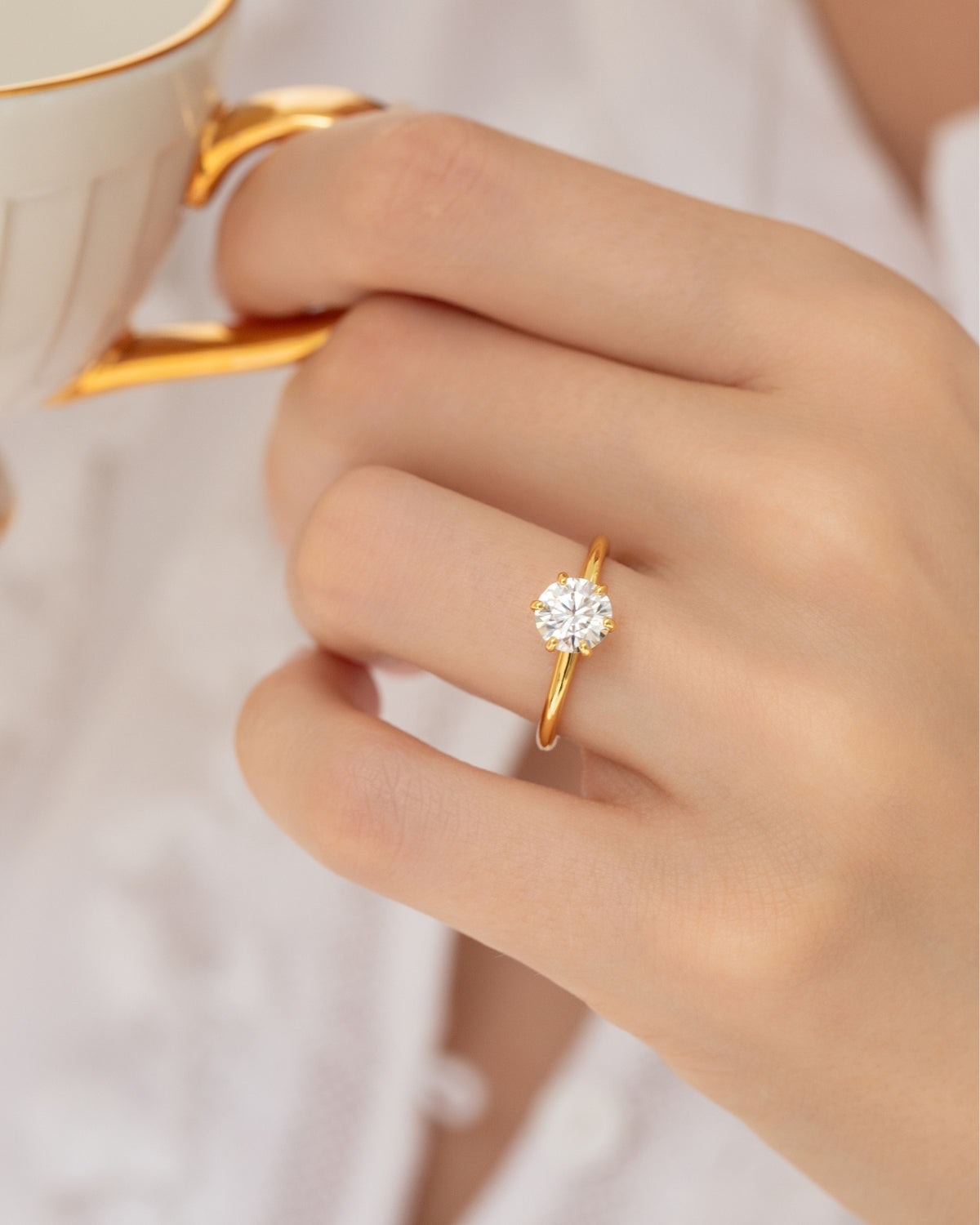 1 ct Round Solitaire Moissanite Engagement Ring in 18k Gold Vermeil - SJR London Timepiece