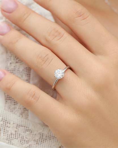 1 ct Round Solitaire Moissanite Engagement Ring in Sterling Silver - SJR London Timepiece