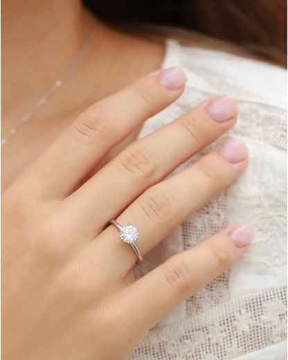 1 ct Round Solitaire Moissanite Engagement Ring in Sterling Silver - SJR London Timepiece