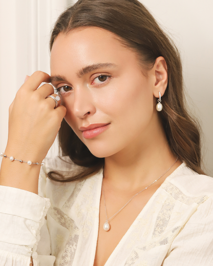 Large Freshwater Pearl Pendant Necklace in Sterling Silver - SJR London Timepiece