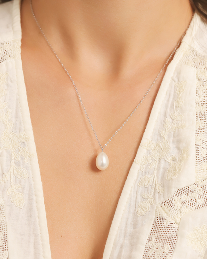 Large Freshwater Pearl Pendant Necklace in Sterling Silver - SJR London Timepiece