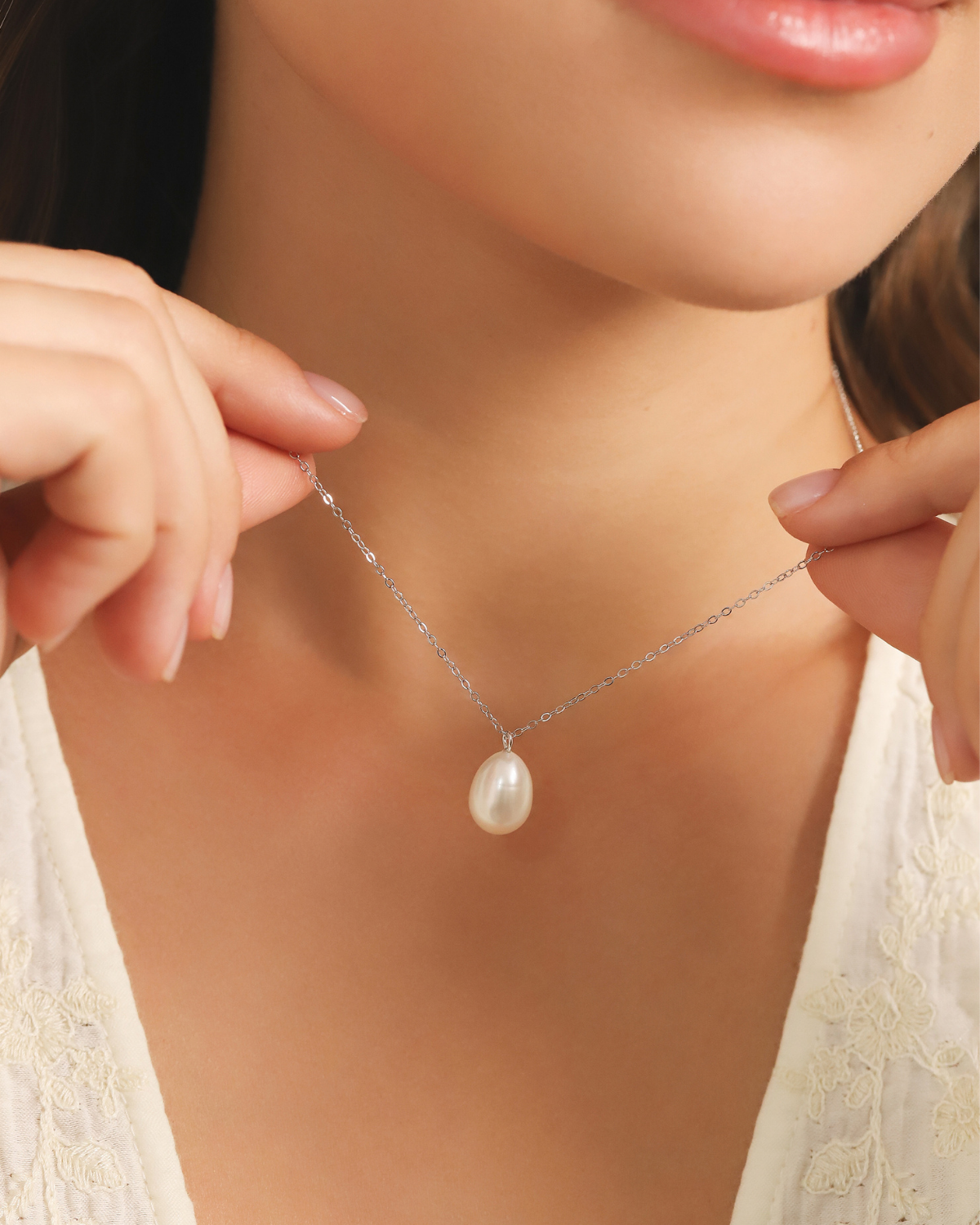 Large Freshwater Pearl Pendant Necklace in Sterling Silver - SJR London Timepiece