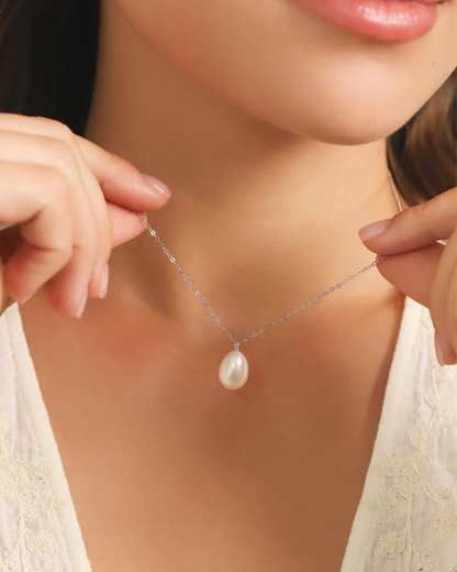 Large Freshwater Pearl Pendant Necklace in Sterling Silver - SJR London Timepiece