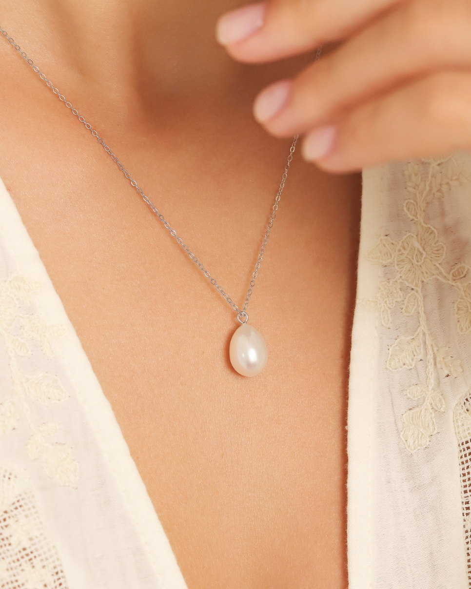 Large Freshwater Pearl Pendant Necklace in Sterling Silver - SJR London Timepiece