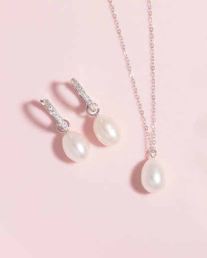 Freshwater Pearl Hoop Drop Earrings with Removable Pearls in Sterling Silver - SJR London Timepiece