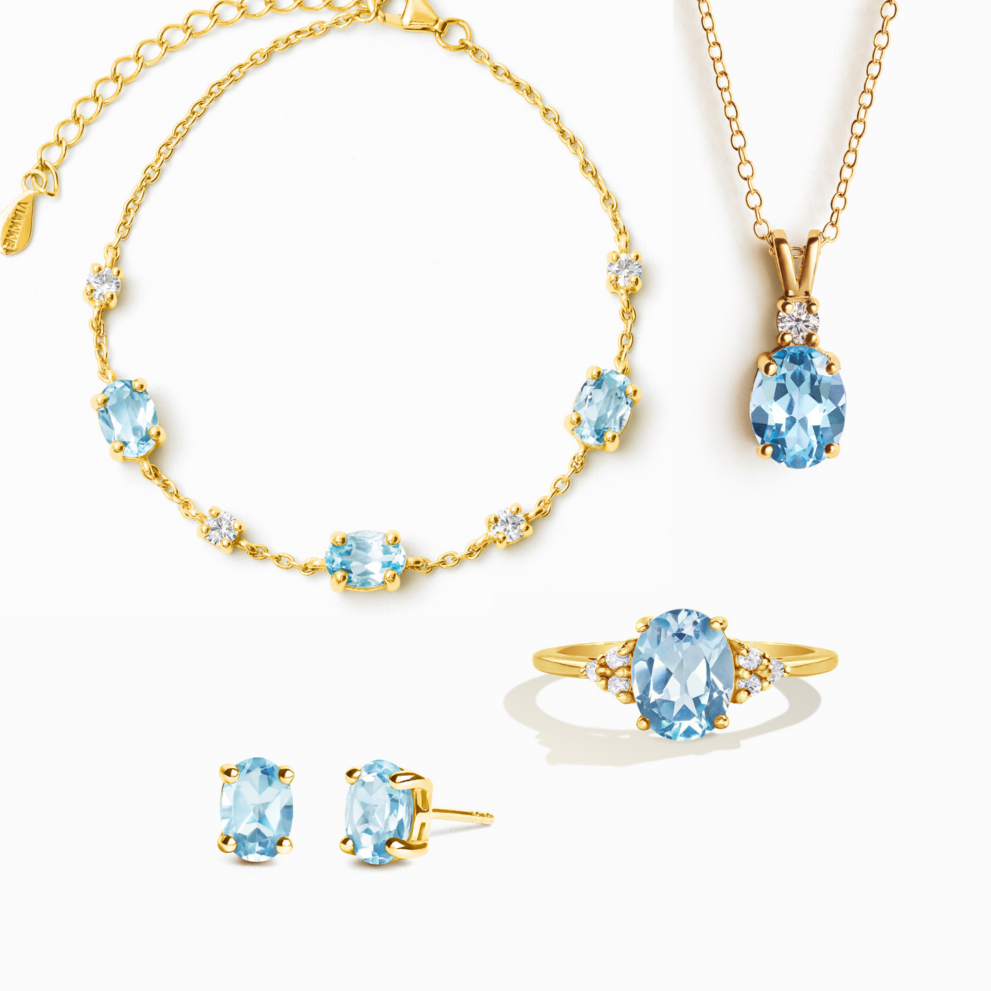 Complete Set - Blue Topaz Jewellery Set in 18k Gold Vermeil - SJR London Timepiece