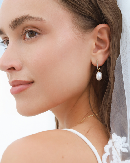 Freshwater Pearl Hoop Drop Earrings in 18k Gold Vermeil - SJR London Timepiece