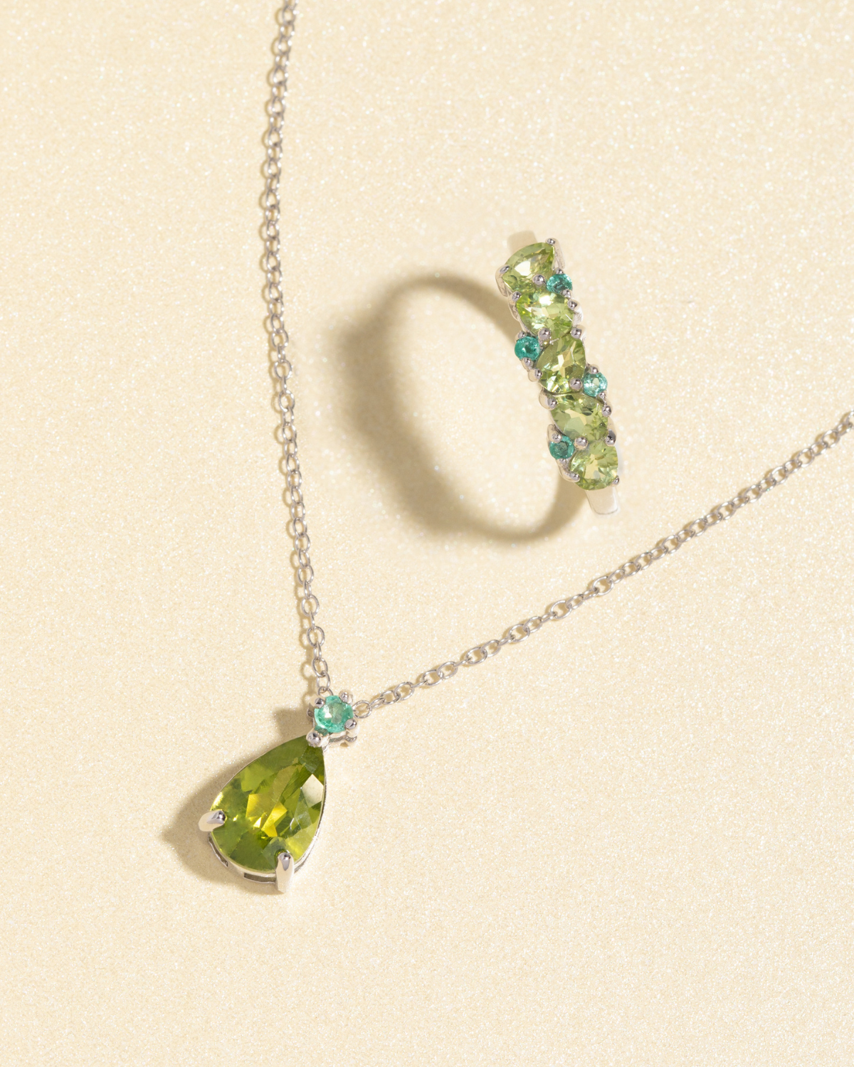 Emerald & Peridot Pear Cut Half Eternity Band in Sterling Silver - SJR London Timepiece