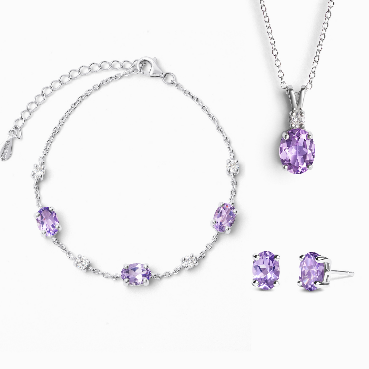 Parure de bijoux en améthyste essentielle en argent sterling