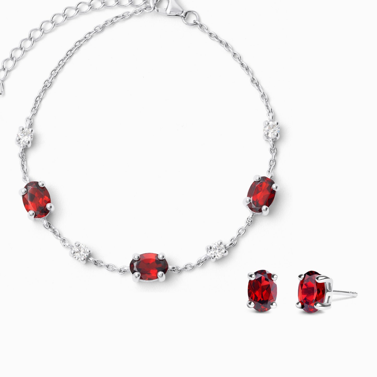 Mini Set 2 - Garnet Jewellery Set in Sterling Silver - SJR London Timepiece