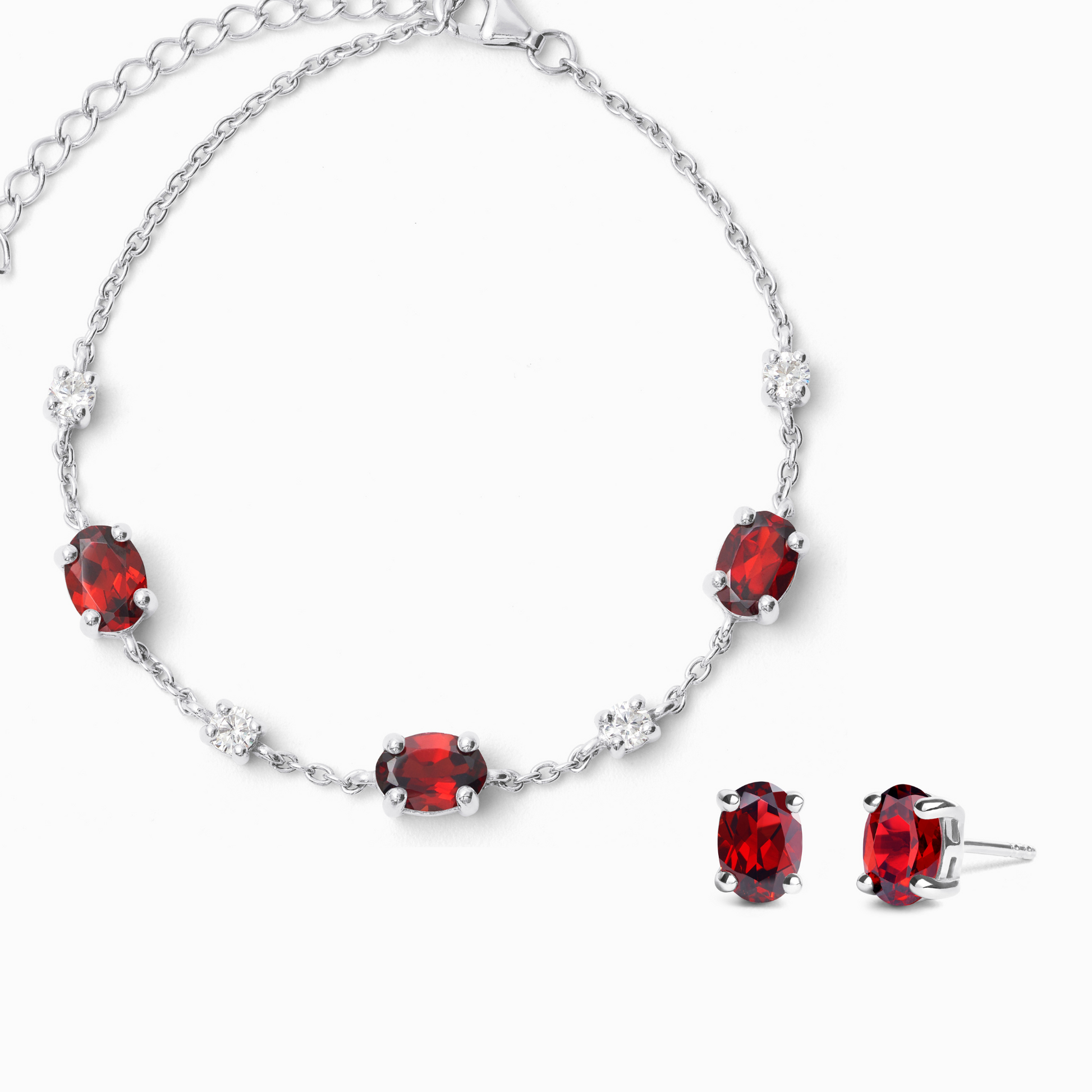 Mini Set 2 - Garnet Jewellery Set in Sterling Silver - SJR London Timepiece
