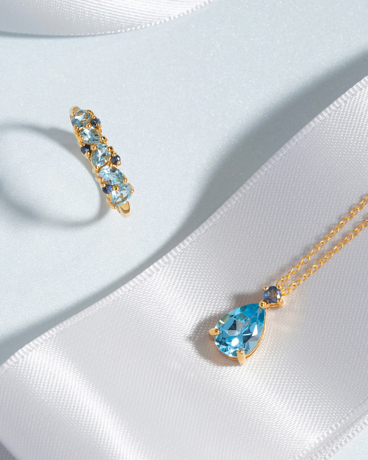 Blue Sapphire & Blue Topaz Pear Cut Half Eternity Band in 18k Gold Vermeil - SJR London Timepiece