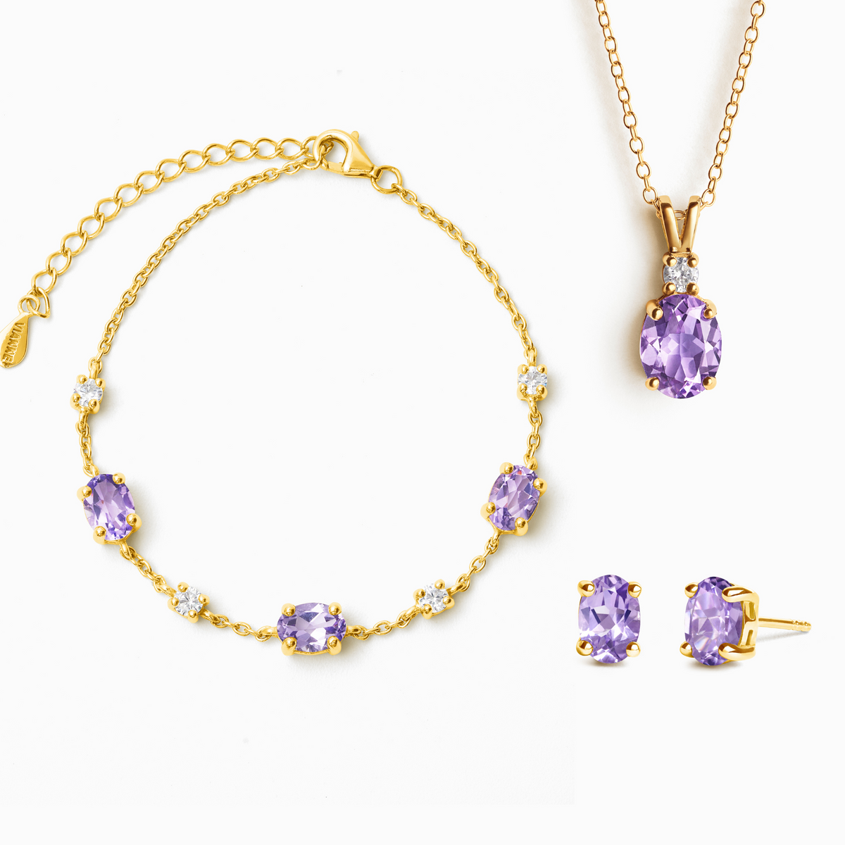 Parure de bijoux en améthyste essentielle en vermeil d'or 18 carats