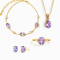 Ensemble complet - Parure de bijoux en améthyste en vermeil d'or 18 carats