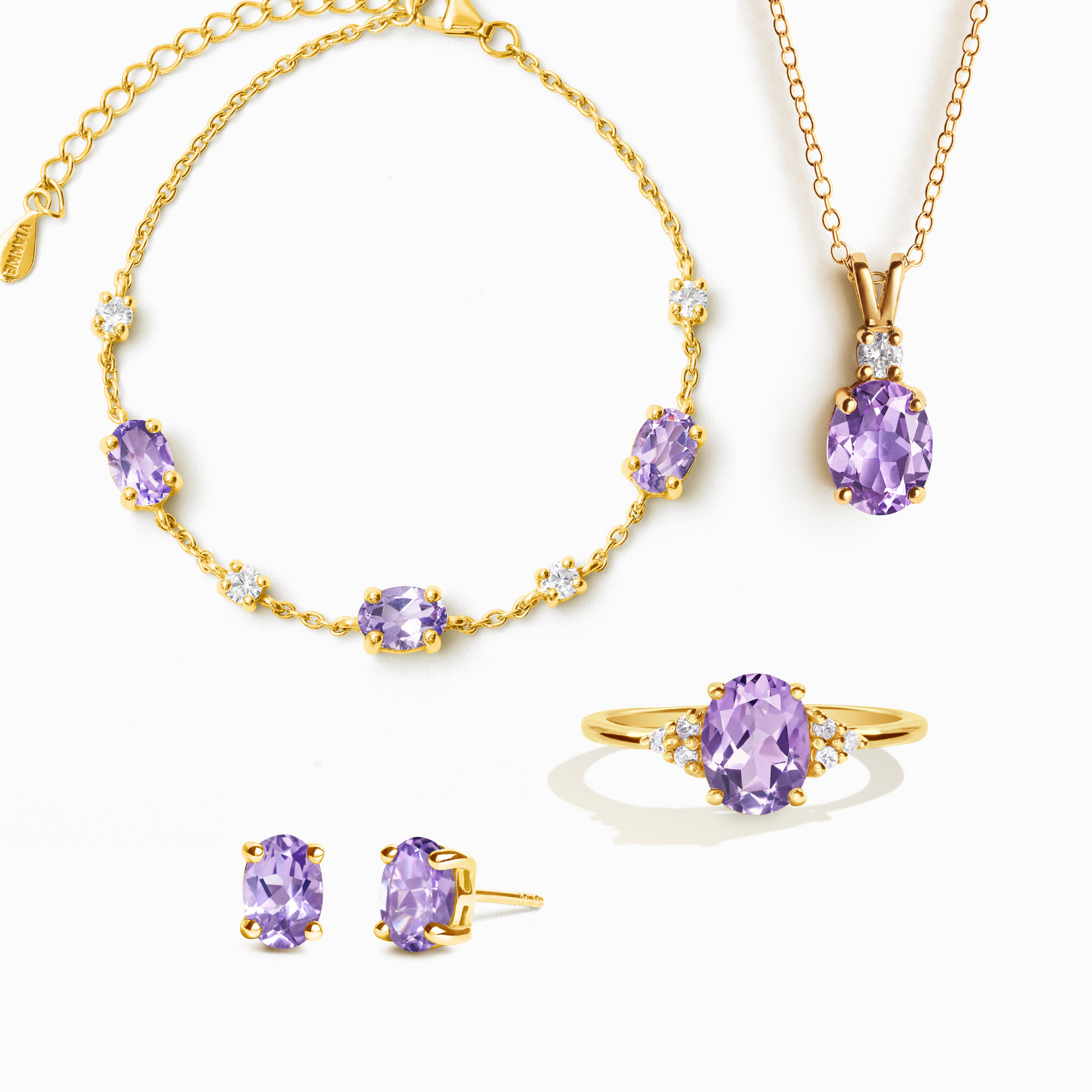 Complete Set - Amethyst Jewellery Set in 18k Gold Vermeil - SJR London Timepiece