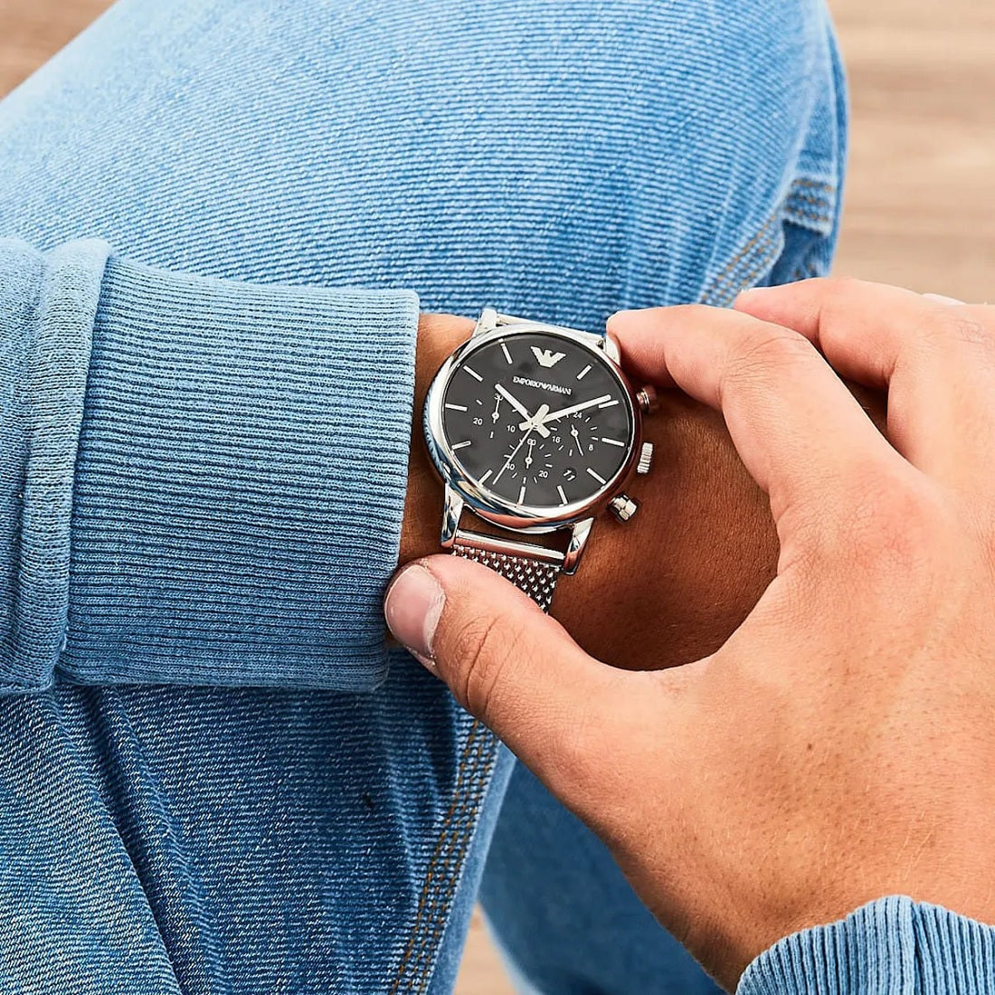 Montre Emporio Armani AR1811 Luigi maille argentée pour homme, 41 mm