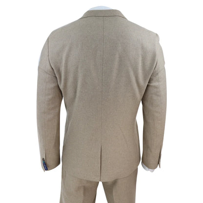 AK-23 - Men Tweed 3 Piece Suit Tan Oak Double Breasted Wedding