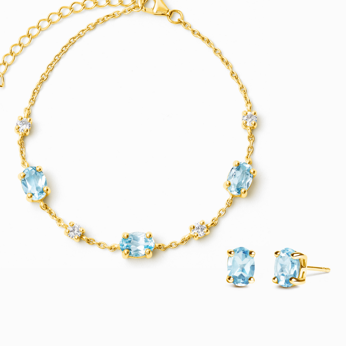 Mini Set 2 - Blue Topaz Jewellery Set in 18k Gold Vermeil - SJR London Timepiece