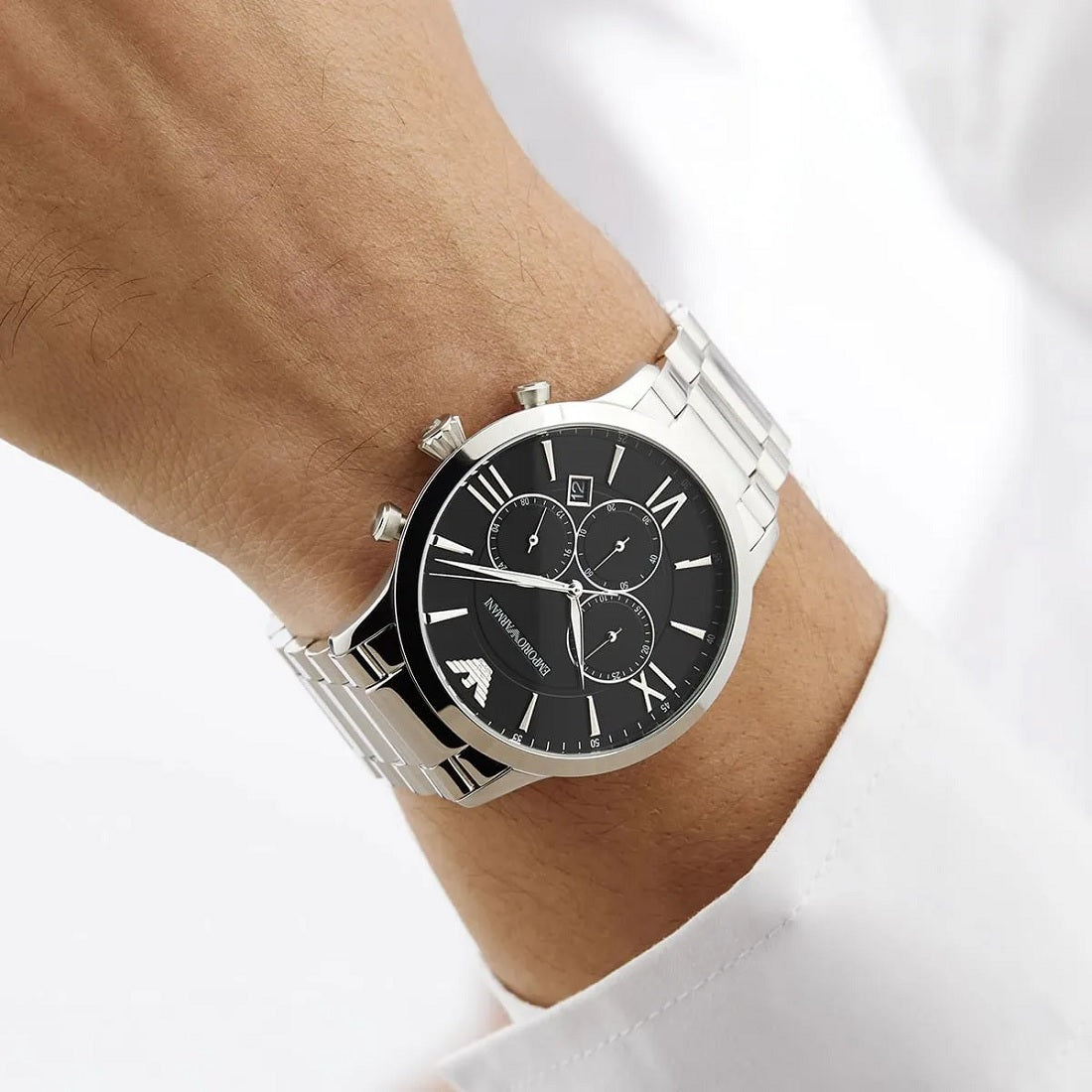 Emporio Armani AR11208 Giovanni Men's Silver & Black Watch - SJR London Timepiece