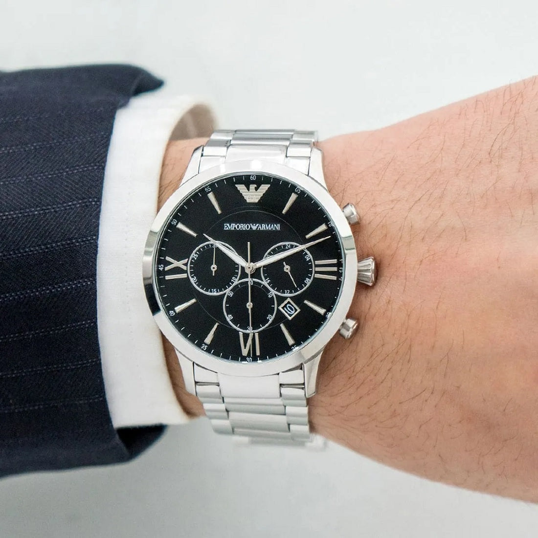 Emporio Armani AR11208 Giovanni Men's Silver & Black Watch - SJR London Timepiece