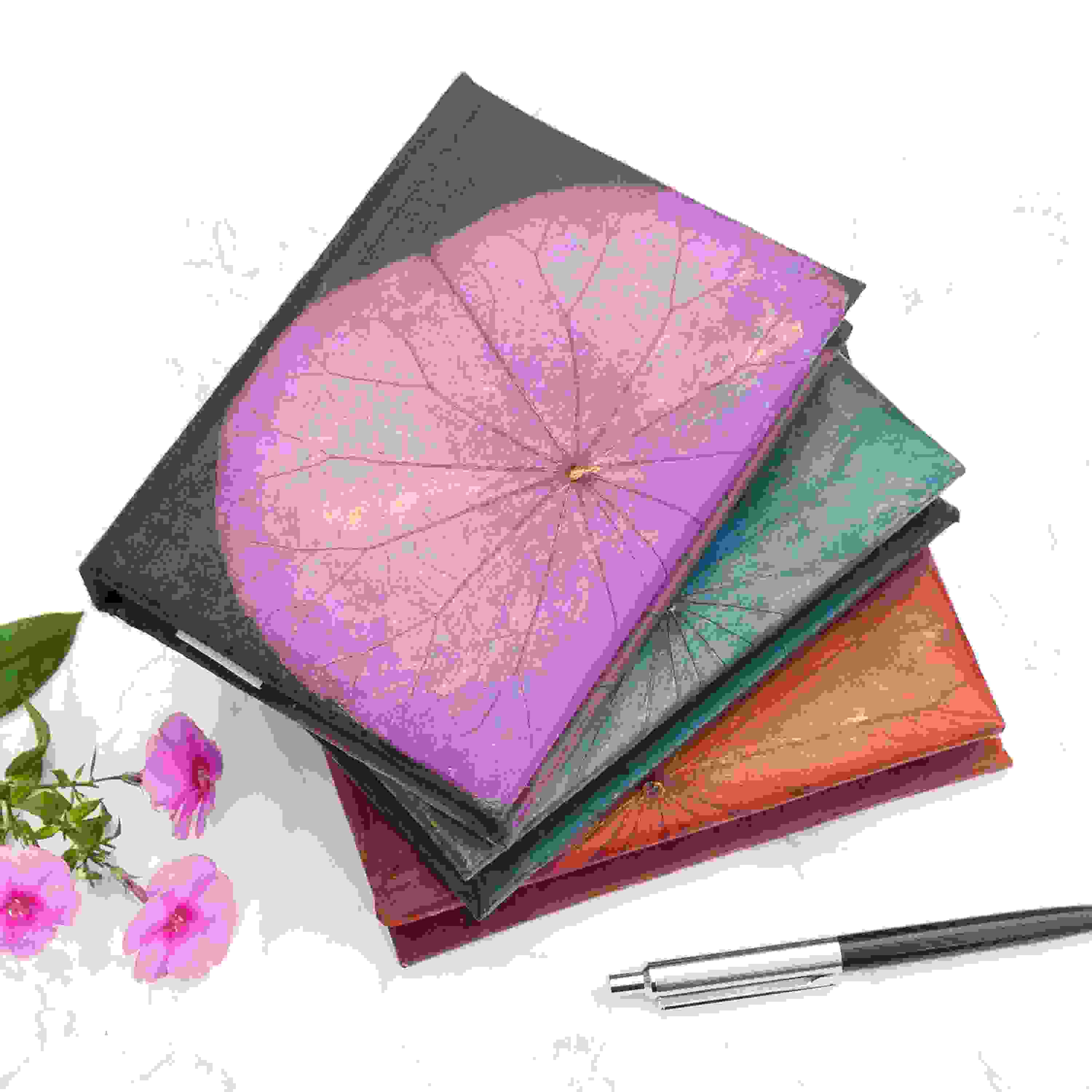 A6 Vegan Leather Lotus Leaf Notebook