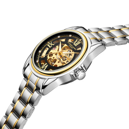 Hand Assembled Anthony James Skeleton Automatic Two Tone Gold & Steel Mens Watch - SJR London Timepiece