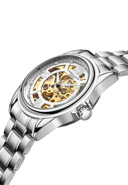 Hand Assembled Anthony James Skeleton Automatic Steel & White Mens Watch - SJR London Timepiece