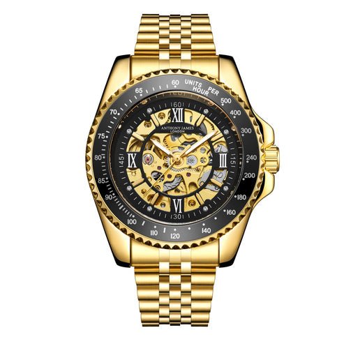 Hand Assembled Anthony James Tachymeter Sports Automatic Gold - SJR London Timepiece