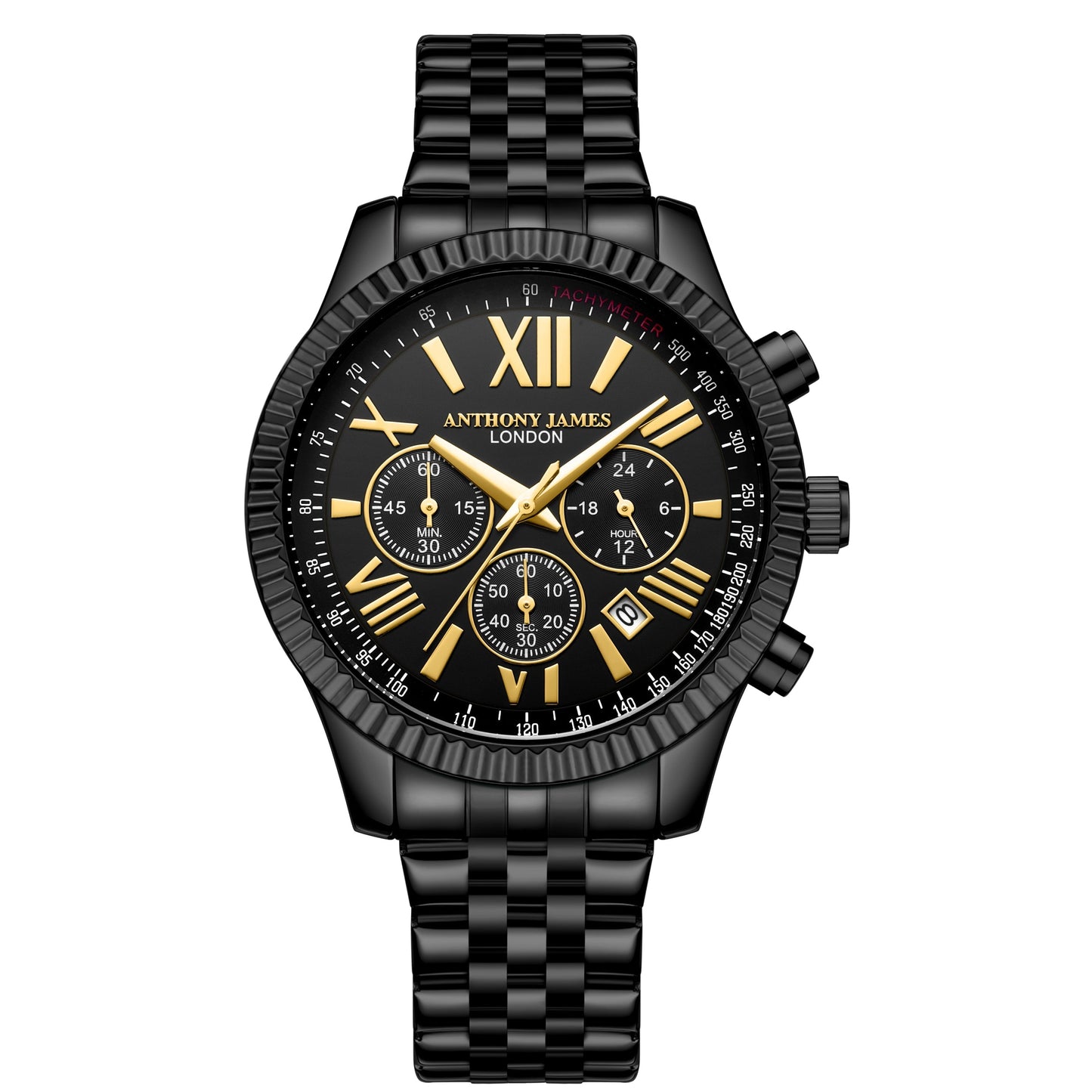 Hand Assembled Anthony James Chrono Sports Black - SJR London Timepiece