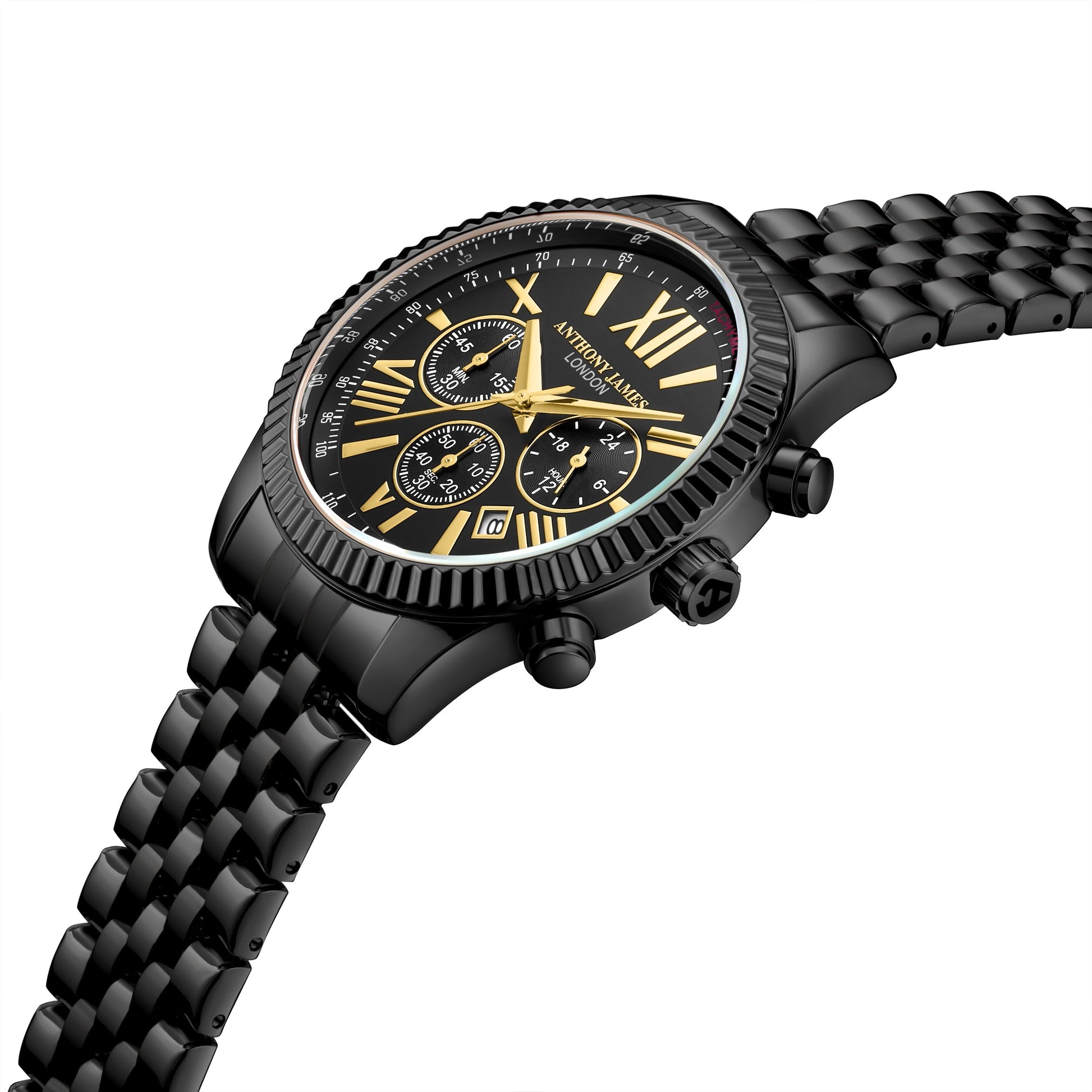 Hand Assembled Anthony James Chrono Sports Black - SJR London Timepiece