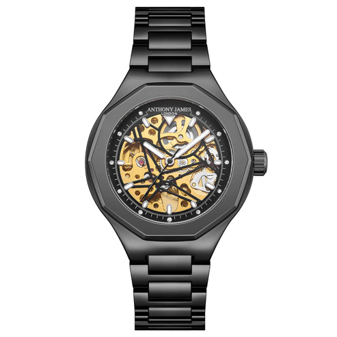 Hand Assembled Anthony James Sports Skeleton Automatic Black - SJR London Timepiece