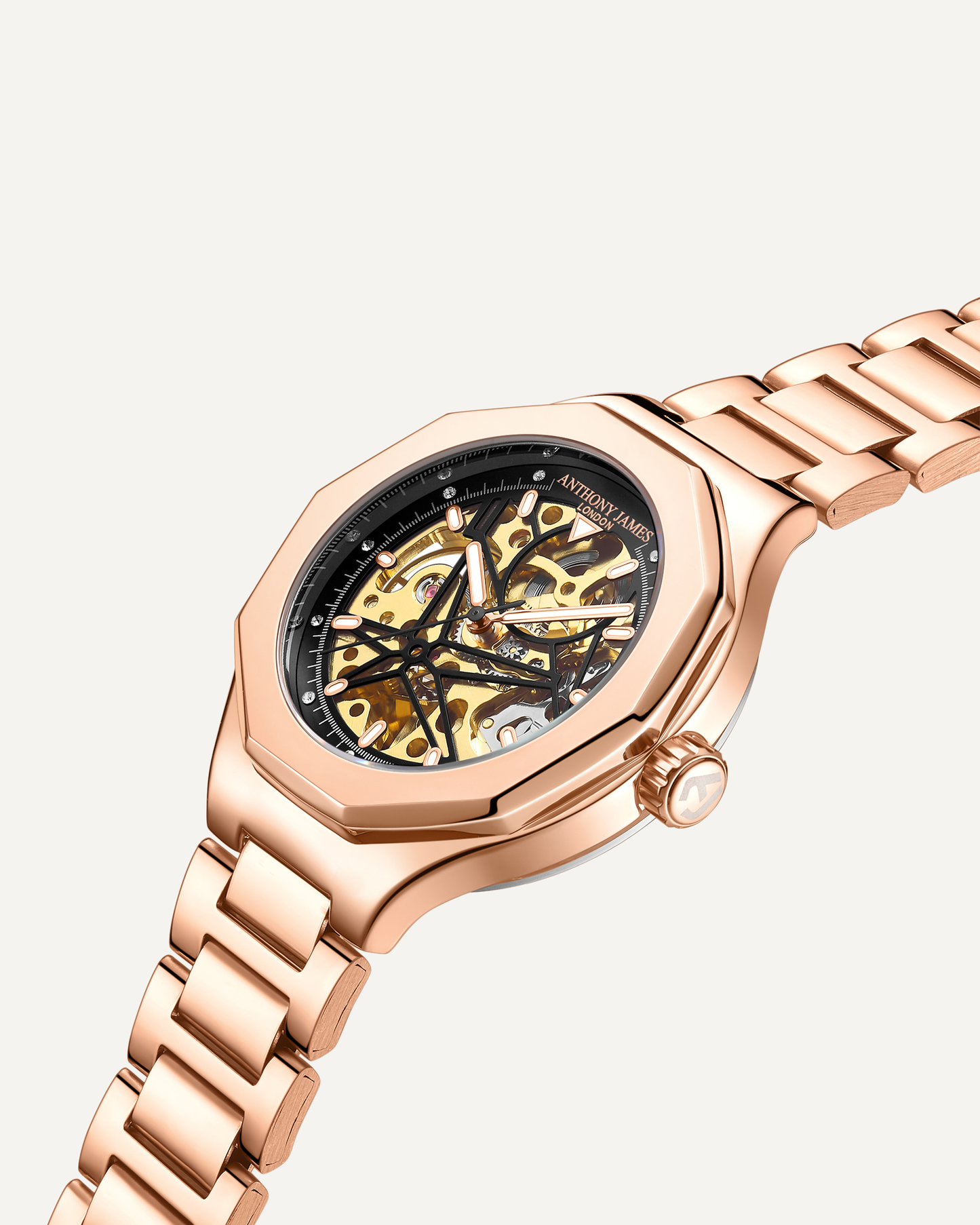 Hand Assembled Anthony James Sports Skeleton Automatic Rose - SJR London Timepiece