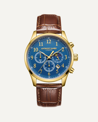 Hand Assembled Anthony James Limited Edition Moonphase Chronograph Gold Blue - SJR London Timepiece