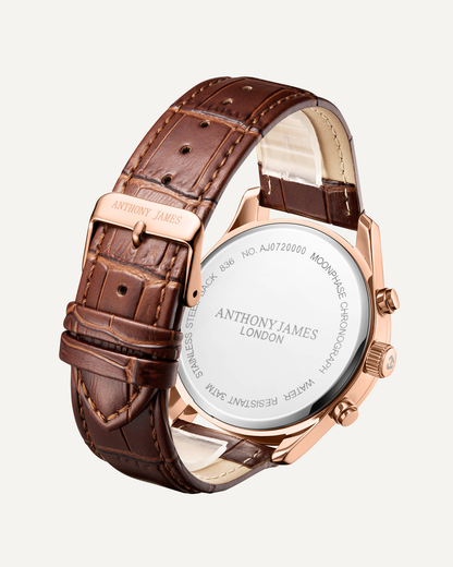 Hand Assembled Anthony James Limited Edition Moonphase Chronograph Rose White - SJR London Timepiece