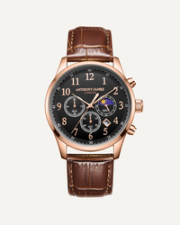 Hand Assembled Anthony James Limited Edition Moonphase Chronograph Rose Black - SJR London Timepiece