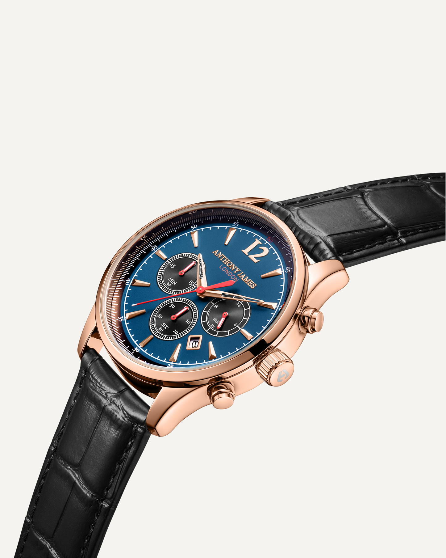 Hand Assembled Anthony James Limited Edition Classic Chronograph Rose Blue - SJR London Timepiece