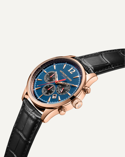 Hand Assembled Anthony James Limited Edition Classic Chronograph Rose Blue - SJR London Timepiece
