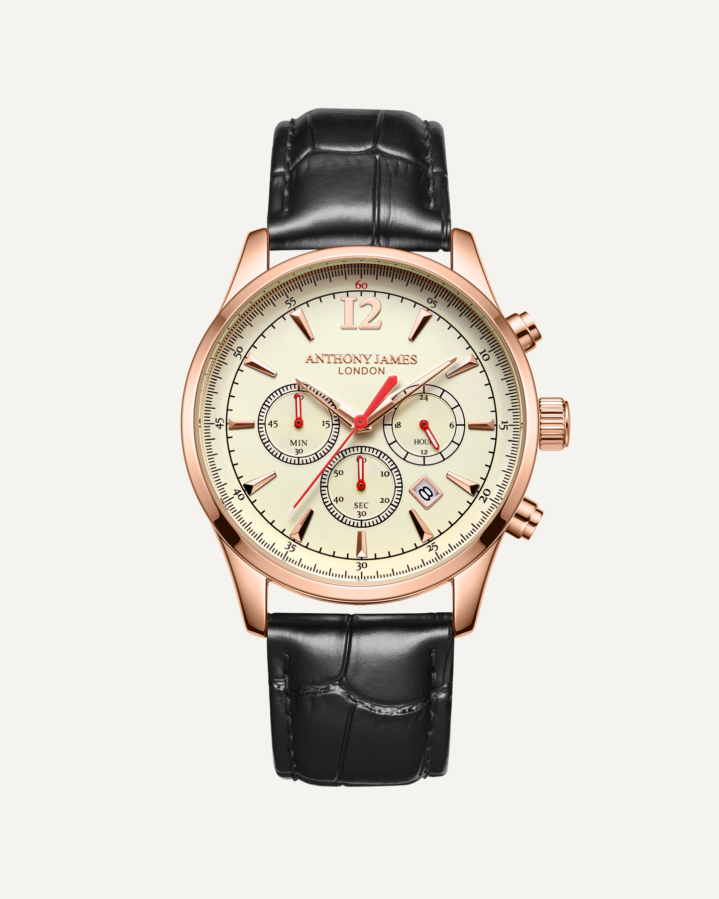 Hand Assembled Anthony James Limited Edition Classic Chronograph Rose White - SJR London Timepiece