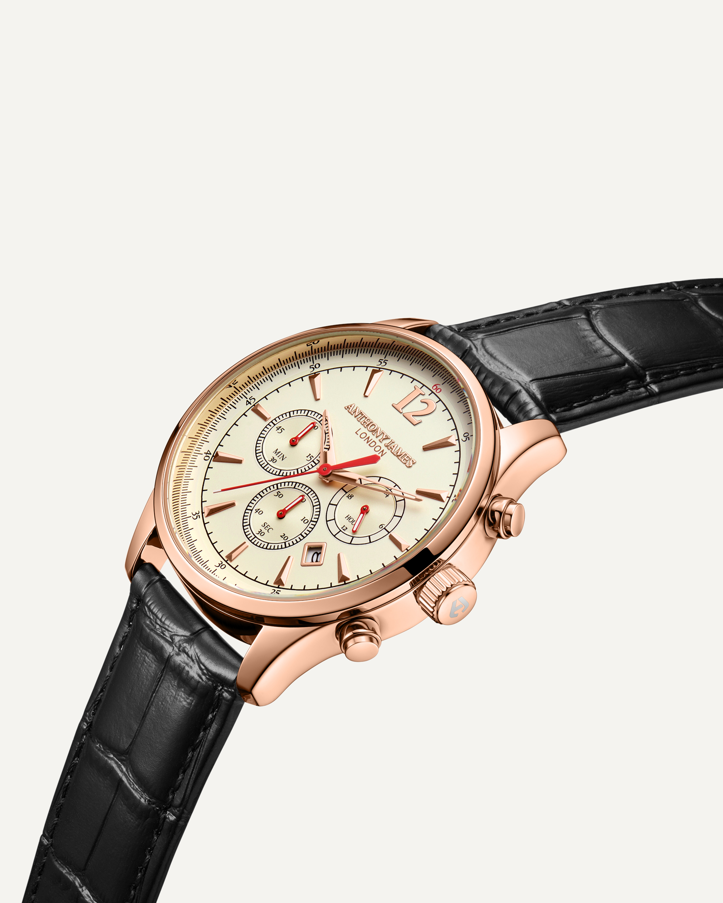 Hand Assembled Anthony James Limited Edition Classic Chronograph Rose White - SJR London Timepiece