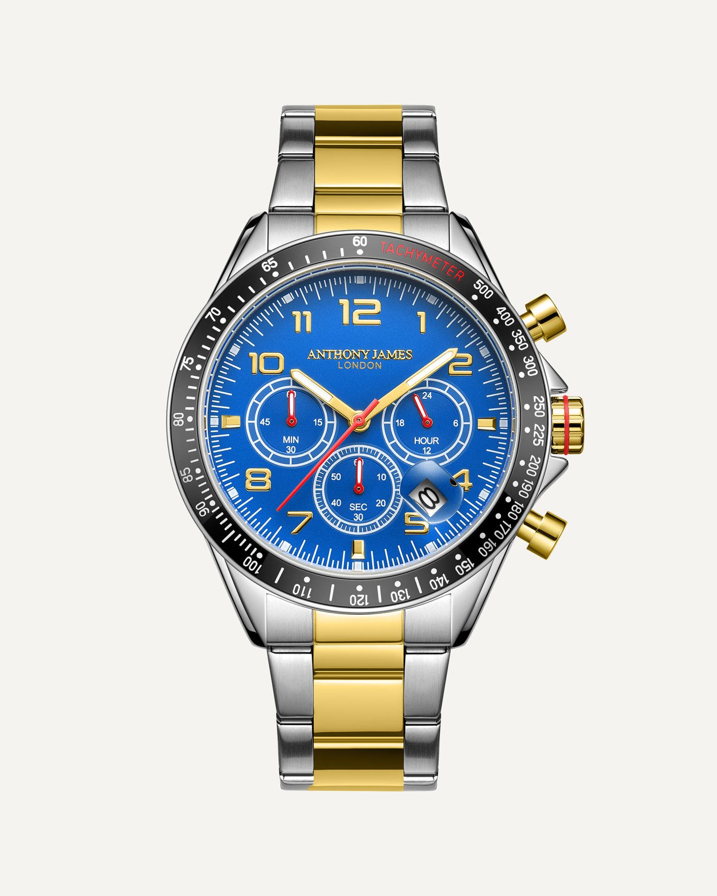 Hand Assembled Anthony James Limited Edition Tachymeter Chrono Two Tone Blue - SJR London Timepiece