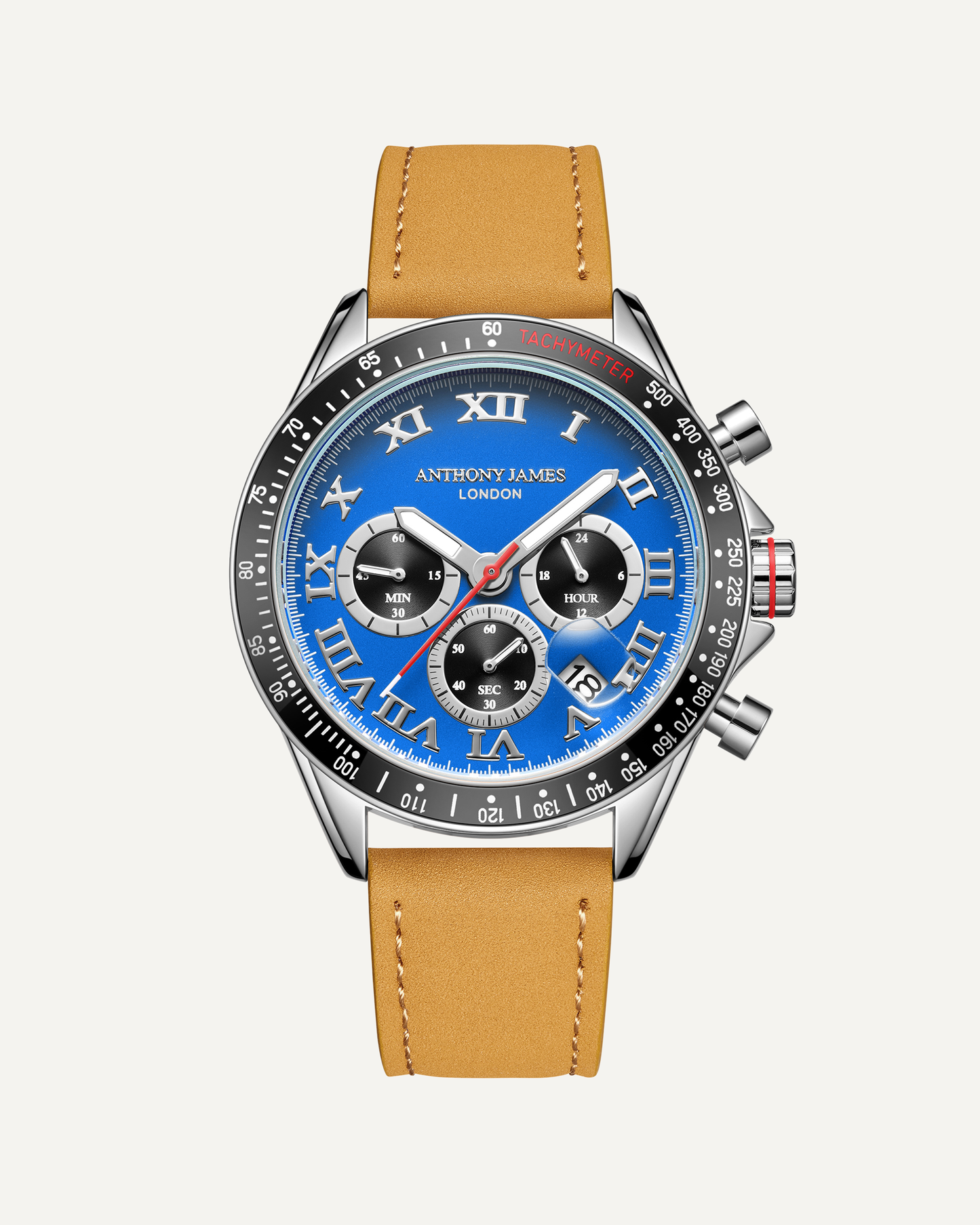 Hand Assembled Anthony James Limited Edition Tachymeter Turbo Steel Blue - SJR London Timepiece