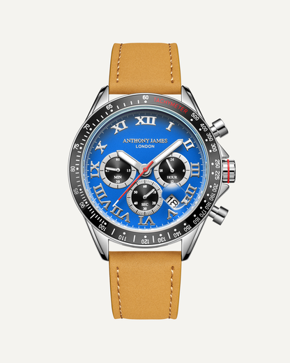 Hand Assembled Anthony James Limited Edition Tachymeter Turbo Steel Blue - SJR London Timepiece